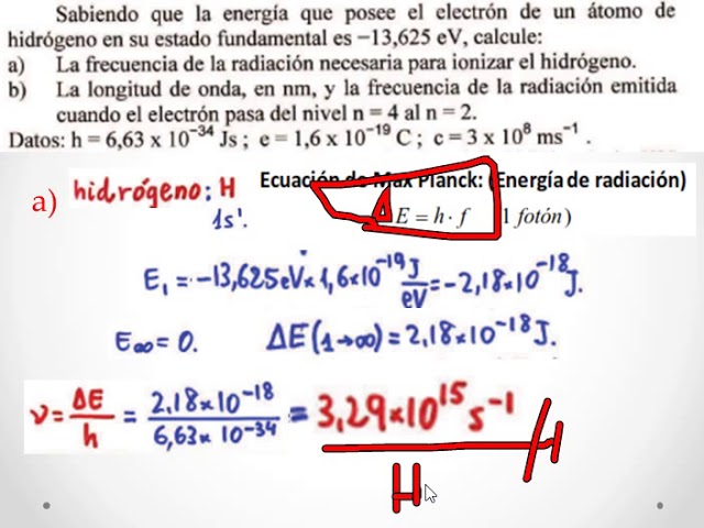 energia para ionizar un atomo de hidrogeno