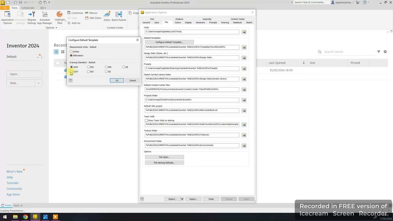como cambiar de in a mm en inventor